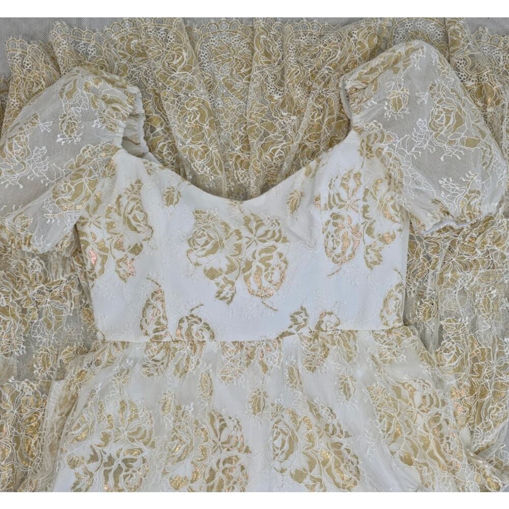Helsi Corinne Off White Gold Puff Sleeve Floral Maxi Dress XL NWT - Picture 5 of 11